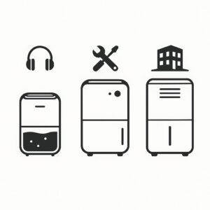 위닉스 LG 휘센 윈세이 제습기 비교 인포그래픽, 소형·프리미엄·대용량 특징 정리 및 제습기 추천 이유가 함축된 아이콘