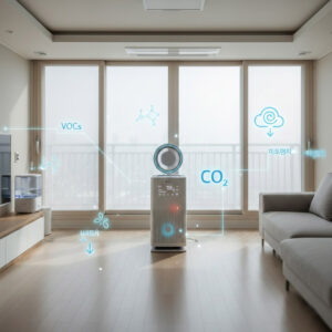 겨울철 난방 사용 시 발생하는 숨겨진 미세먼지를 시각화한 인포그래픽